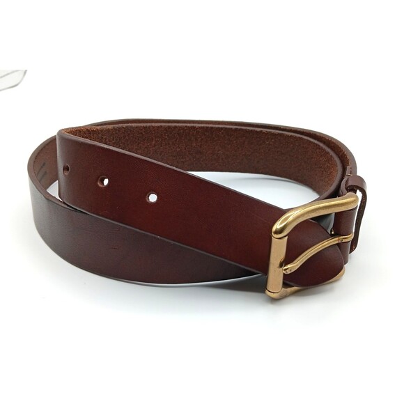 Eddie Bauer Belt Wn L Brown Genuine Leather Brass Buckle Classic Capsule Preppy - Picture 1 of 12